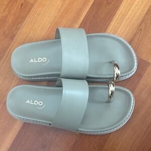 Aldo Light Gray/Greenish Slides with Gold Ring Detail